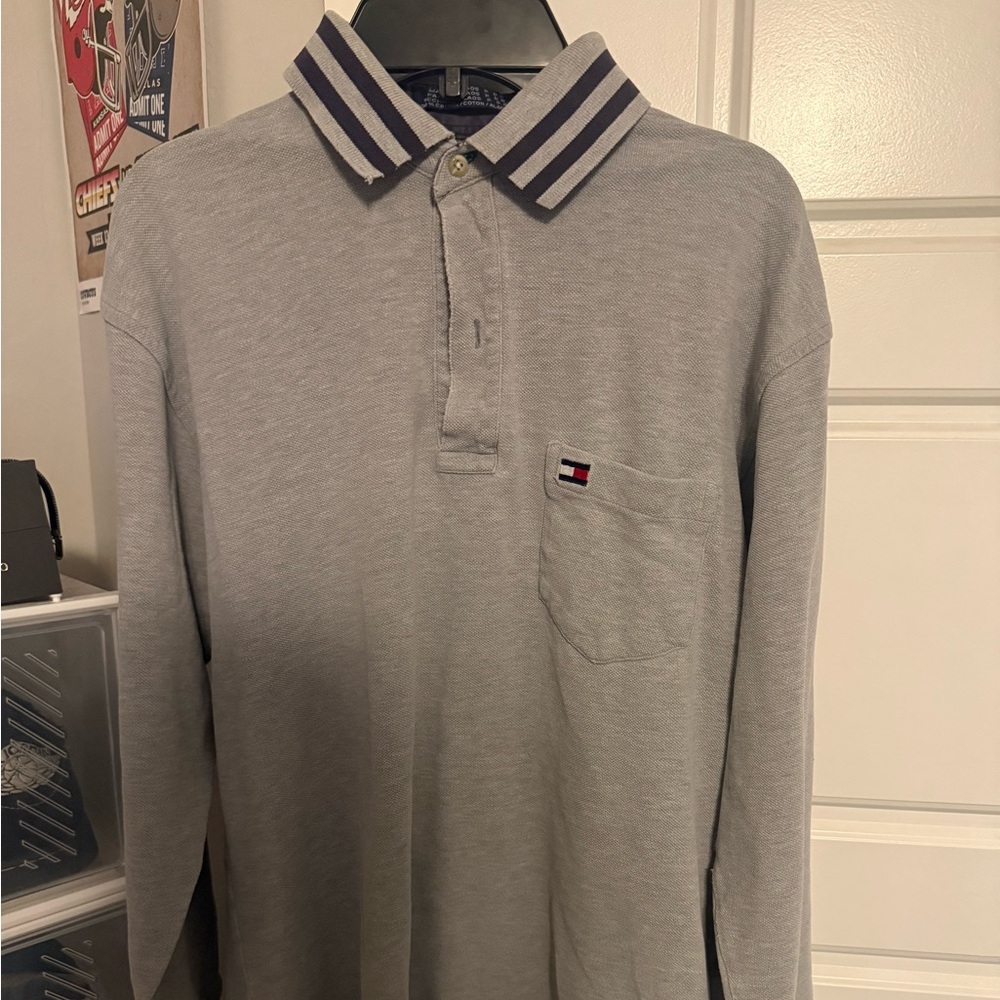 Tommy Hilfiger Light Gray Polo with Striped Collar
